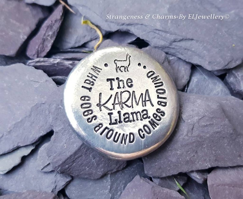 Hand Stamped 'The Karma Llama' Pewter Hug StoneGood Etsy