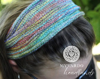 Womens Rainbow Hippie Boho Headband, Knit Headband, Yoga Headband, Festival Hoods, Knitted Headband, Soft Strong Colourful Headbands for Her