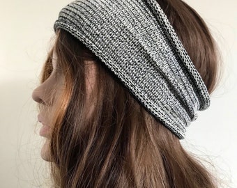 Personalised Black White Cream Hippie Knit Striped Headband for Men or Women, Boho Yoga Headwrap, Dread Accessories, Headbands that Stay Put