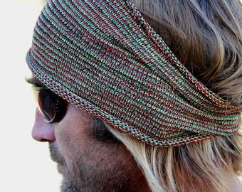 NARROW / REGULAR Mens Rasta Knit Headband, Hippie Headband, Colourful Headwrap, Headbands for Guys Men, Festival Headband, Hair Accessories