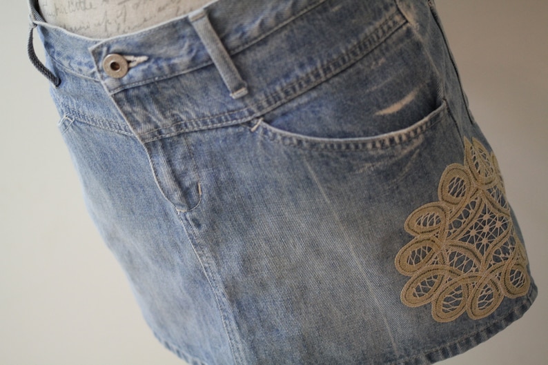 Festival Clothing for Women Denim Embellished Skirt Boho Grunge Skirts Australia Upcycled Denim Skirt Summer Mini Skirt 90s Style