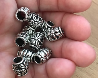 Silver Metal Hair Beads for Dreads, Large Hole Beads for Dreadlocks,Tribal Dread Jewelry, Dreadlock Accessories, Dreadbeads for Men or Women