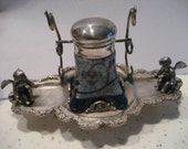 Vintage Porcelain and Silverplate Angel Cherub Inkwell by E.G. Webb Son