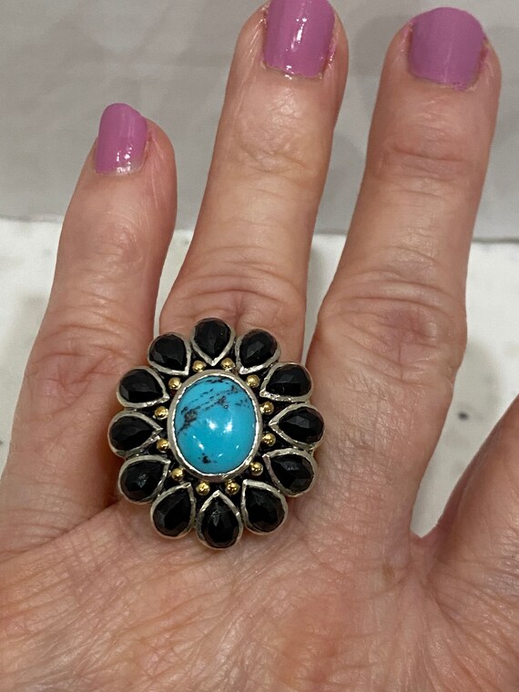 Sterling Silver, Turquoise & Faceted Onyx Multi St