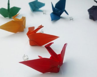 Origami Crane Mobile with chakra colours - FREE UK Shipping