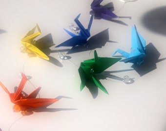 Origami Crane Suncatcher Mobile with chakra colours - FREE UK Shipping