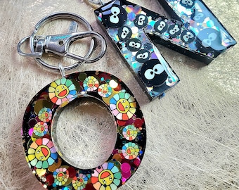 Letter Initial Personalised Keychain- Flower Power - Mystery Eyes - Resin Accessory Key Ring -