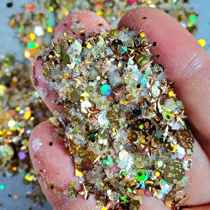 10 gram Gouden Kerst glittermix - holografisch! - perfect voor doe-het-zelf en handwerk! -