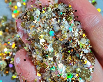 10 grams Golden Christmas glitter mix- holographic! - perfect for DIY and crafts! -