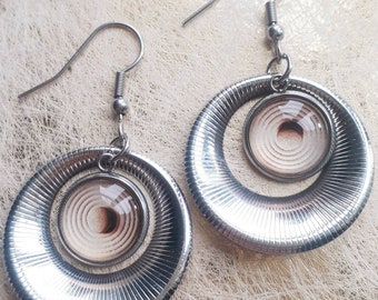 Round dangling earrings with Zen glass detail - perfect gift for a loved one!