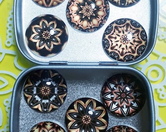 Set of 10 Round Magnets with boho design - presented in a beautiful tin can - FREE UK Shipping -