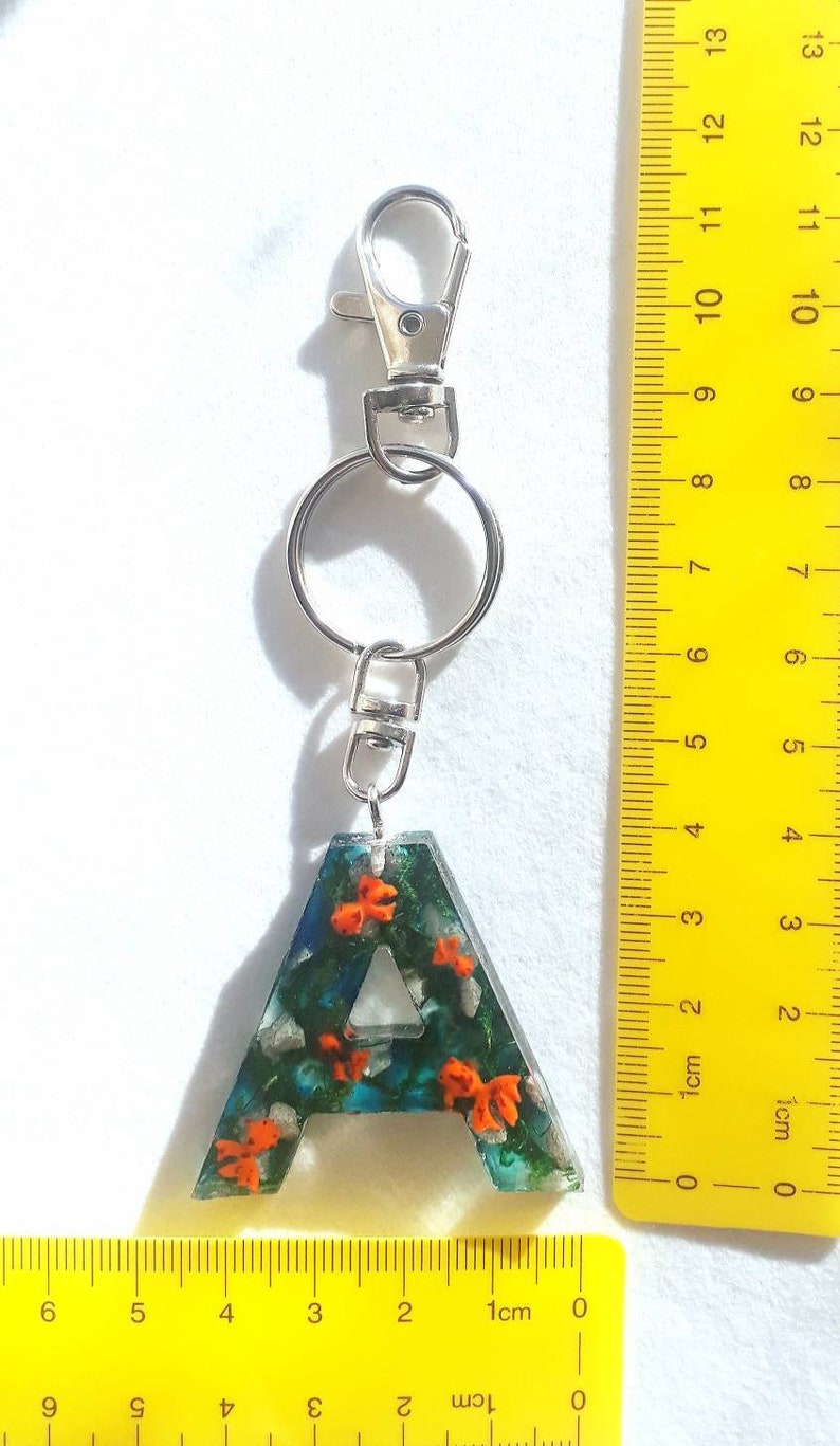 Letter Initial Keychain Koi Fish Resin Key Ring Glow in the dark image 6