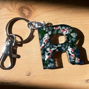 Letter Initial Keychain Koi Fish Resin Key Ring Glow in the dark image 4