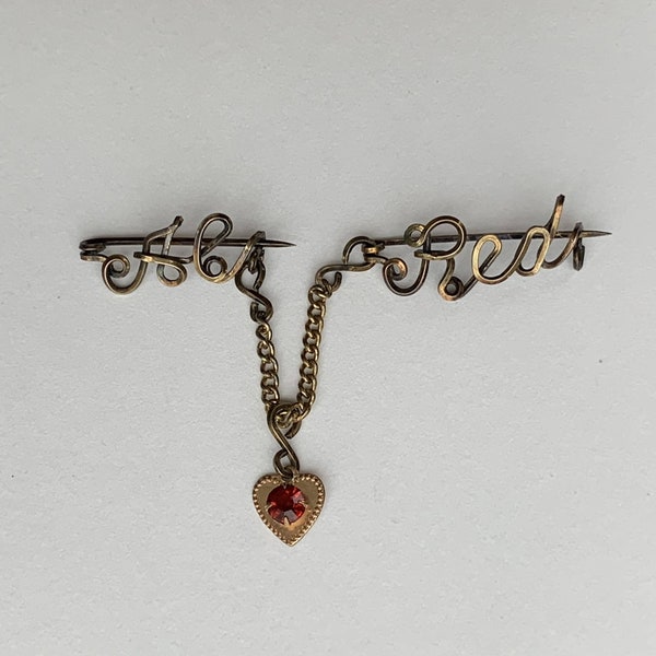 World War II Gold Wire "Al & Red" Vintage Sweetheart Pin Brooch