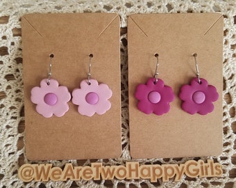 Pink and Purple Flower Earrings, Handmade Polymer Clay earrings, Valentine's Day, Mother's Day, cute flower earrings