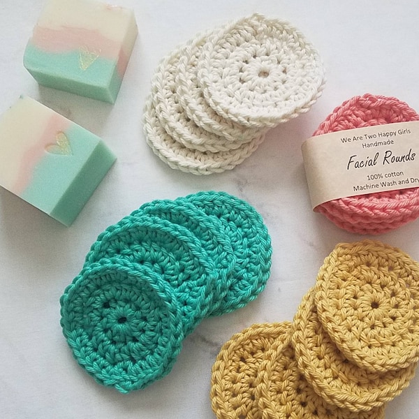 Cotton facial rounds, crochet face scrubbies, makeup remover pads, reusable, set of 4, made to order