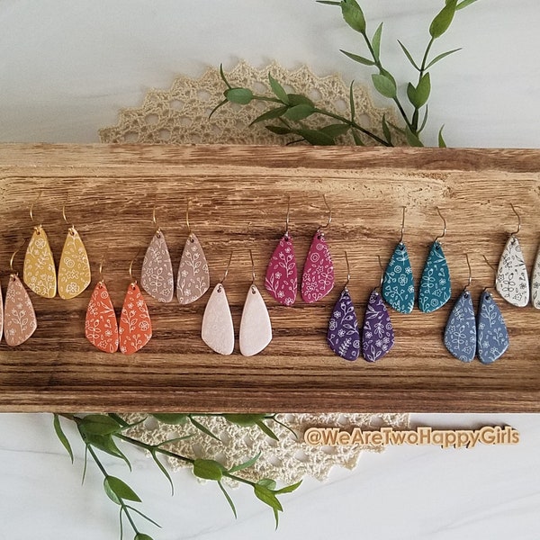 Choose your color, Floral Collection, Handmade polymer clay earrings, lightweight earrings, boho, minimalist, neutral, pumpkin, purple, etc.
