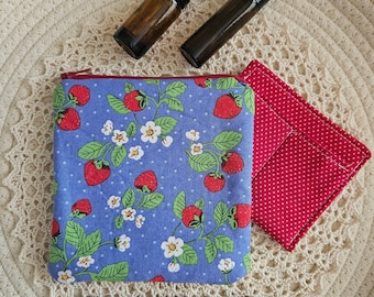 Mini Essential Oil Bag in Strawberry, Travel Case, Oil Case, Cosmetics Bag, Organizer, stocking stuffer