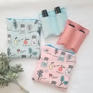 Mini Essential Oil Bag in EO Bottle print, Choose peach or mint, Travel Case, Oil Case, Cosmetics Bag, Organizer, stocking stuffer