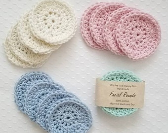 Cotton facial rounds, crochet face scrubbies, makeup remover pads, reusable, set of 4, made to order