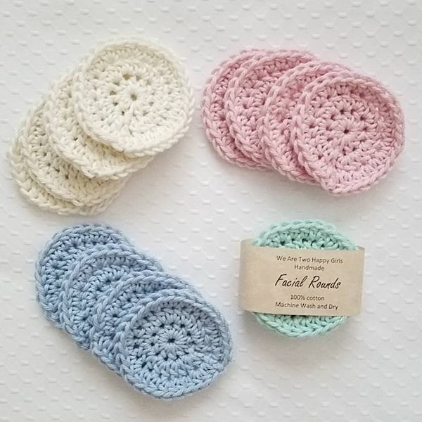Cotton facial rounds, crochet face scrubbies, makeup remover pads, reusable, set of 4, made to order
