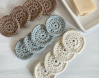 Cotton facial rounds, crochet face scrubbies, makeup remover pads, reusable, set of 4, made to order