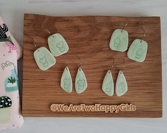 Succulent Dangle Earrings, Handmade Polymer clay, stainless steel hooks, faux ceramic technique