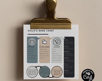 Editable Kids Chore Chart & Visual Routine: Autism ADHD Support (Corjl Template)