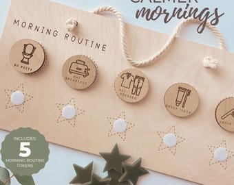 Morning Routine Chart for Kids | Wooden 5-Step Visual Schedule | Autism & ADHD Routine Board | Montessori