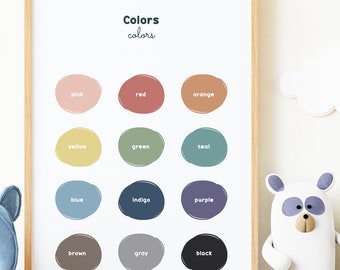 Educational Color Names Poster: Calm Visuals for Autism, ADHD (Instant Download)