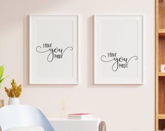 Cadeau de mariage | Décoration de mariage | Téléchargement numérique | Ensemble d'impressions Je t'aime | Amoureux de l'art | Décoration au-dessus du lit | Art mural romantique | Lot de 2 impressions