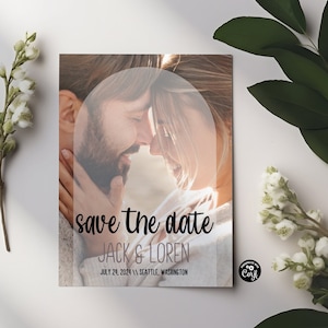 Boog Save The Date-huwelijkssjabloon met foto | Bewaar-de-datum-foto | Verlovingsfoto | Digitale download met Save The Date | Met mij trouwen-sjabloon