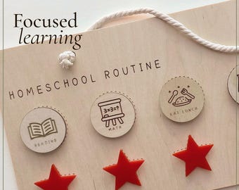 Homeschool Visual Schedule Board | 5 Step Wooden Routine Chart | Autism ADHD Visual Support