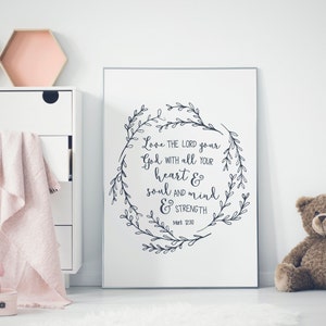 Love The Lord With All Your Heart Sign | Mark 12:30 Scripture Sign | Christian Signs | Christian Gift | Scripture Wall Decor | Paper Print