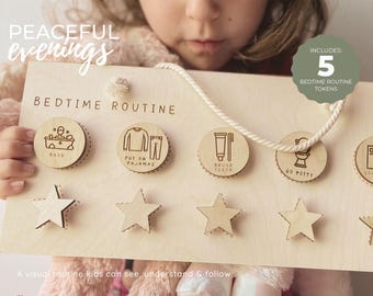 Bedtime Routine Chart for Kids | Wooden 5-Step Visual Schedule | Autism & ADHD Routine Board | Montessori