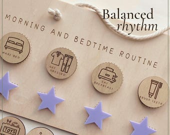 Morning & Bedtime Visual Schedule Board | 5 Step Wooden Routine Chart | Autism ADHD Visual Support