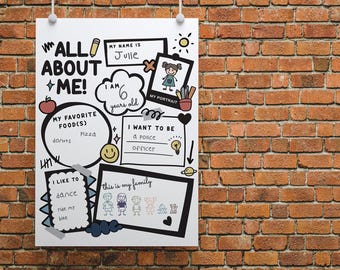 All About Me Poster: Student Back to School Printable (Editable in Corjl)