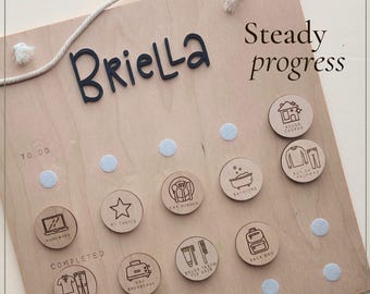 Wooden Visual Routine Board | 10 Step Daily Schedule for Kids | Autism & ADHD Support