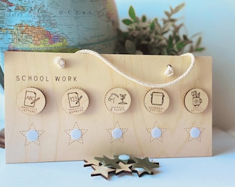 Montessori Homeschool Routine Board: 5 Step Wooden Visual Schedule, Autism ADHD Support
