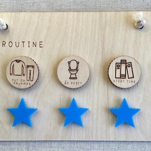 Wooden Bedtime Routine Chart: 5-Step Visual Schedule for Kids, Autism ADHD image 1