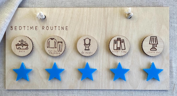Wooden Bedtime Routine Chart: 5-Step Visual Schedule for Kids, Autism ADHD