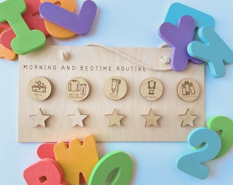 Montessori Wooden Routine Chart for Morning and Bedtime | Kids Visual Schedule, ADHD Autism Tool