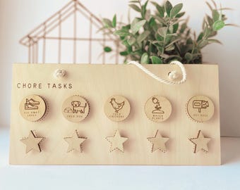 Montessori Wooden Chore Chart: 5 Step Visual Schedule for Kids, Autism ADHD Homeschool