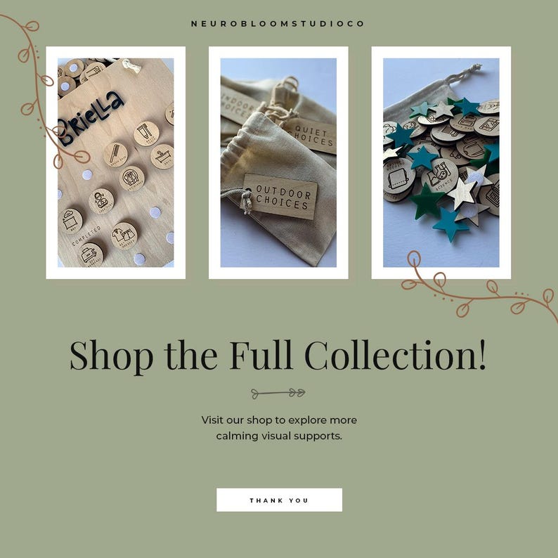 May include: Wooden educational tools with various icons, including stars and circles, are displayed. The text "BRIELLA" is visible, along with the words "OUTDOOR CHOICES" and "QUIET CHOICES". The image also includes the text "Shop the Full Collection!"
