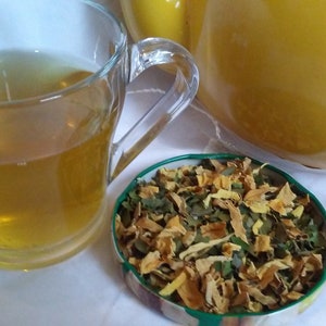 Rose, myrtle & fig leaf tea. Fragrant and tasty, super healthy and home grown organic from my wild garden here in Turkey.