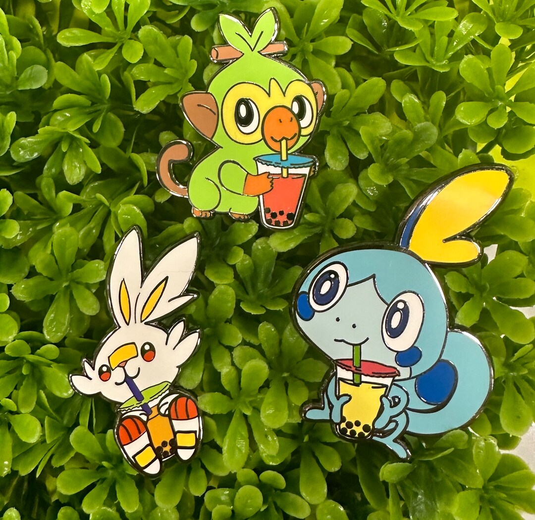 Galar Starters Bobamon Enamel Pin Grookey Sobble Skorbunny - Etsy