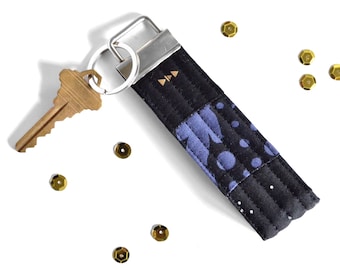 Mens Keyfob Wristlet, Black Keychain for Him, Small Gift for Teacher, Mens Stocking Stuffer Key Chain Wristlet Key Fob Holder Fabric Keyring