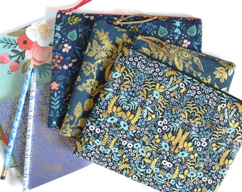 Rifle Paper Co Zipper Pouch, Gold Cosmetic Bag, Purse Organizer, Large Zipper Bag, Gift for Bridesmaid, Rifle Paper Pencil Case, Gadget Bag