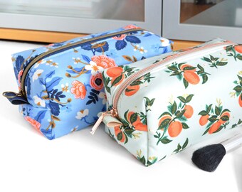 Rifle Toiletry Bag, Citrus Cosmetic Case, Large Travel Makeup Bag, Blue Cosmetic Organizer, Rifle Paper Co Gift for Her, Floral Zipper Pouch