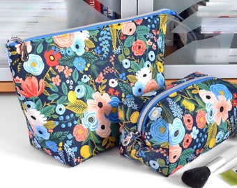 Rifle Paper Co Makeup Bag, Navy Cosmetic Case, Extra Large Toiletry Bag, Floral Gift for Teen Girl, Makeup Organizer Bag, Cosmetic Pouch